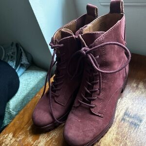 Lucky Brand Burgundy Cranberry Maroon Suede  Leather Boots